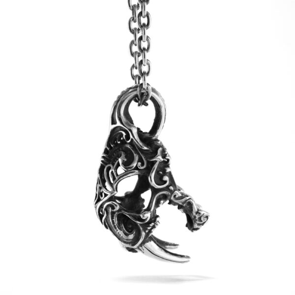 Ether11 Silver Art Nouveau Sabertooth Skull Pendant