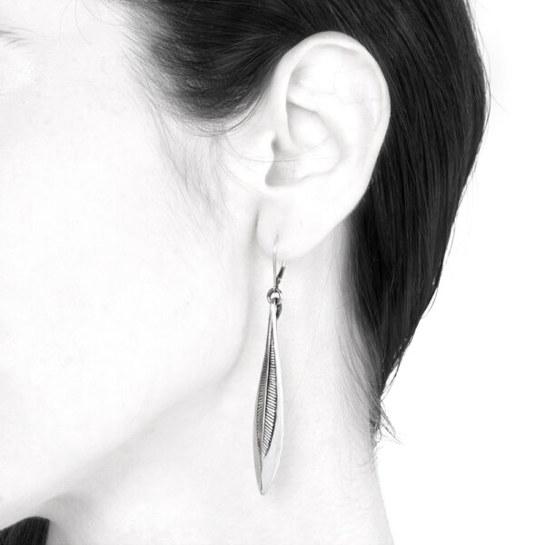 Ether11 Sterling Silver Streamline Feather Lever Back Earrings
