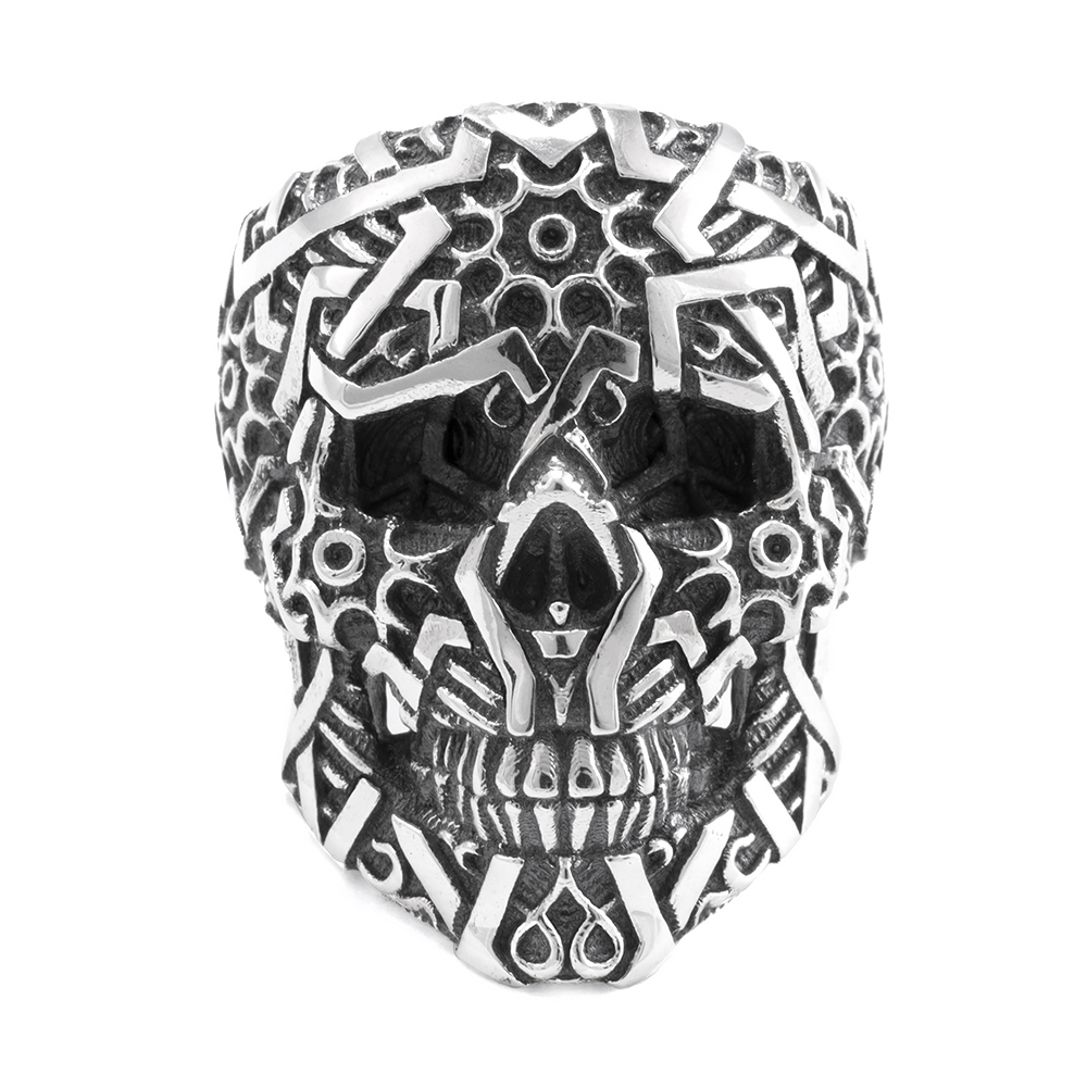 Ether11 Sultan Skull Sacred Geometry Sterling Silver Ring