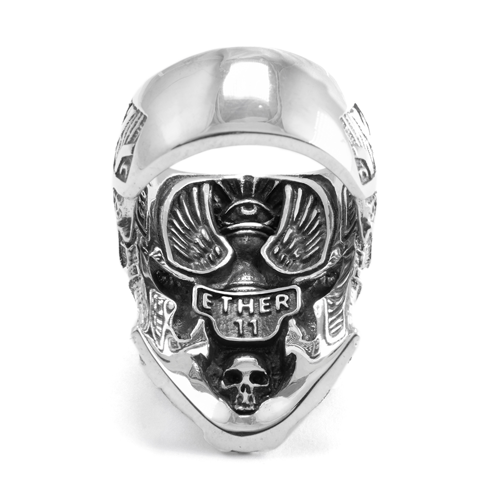 Ether11 Sultan Skull Sacred Geometry Sterling Silver Ring
