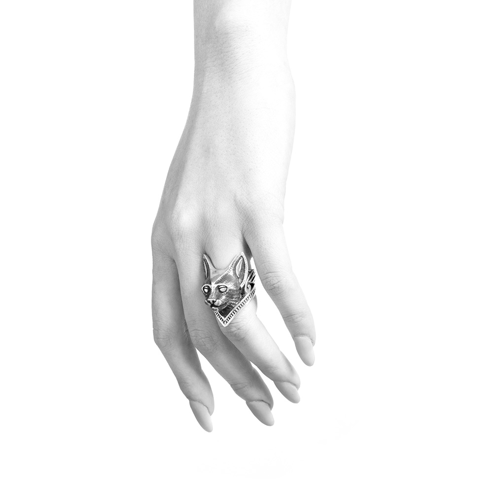 Ring of Bastet in sterling silver, alternate view | Ether Eleven
