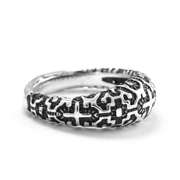 R024 Thin Shipibo Ring Ether Eleven Thin Shipibo Tribal Pattern Ring in Sterling Silver