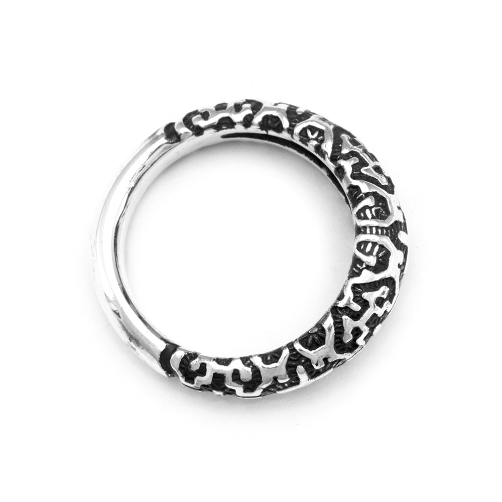 Ether Eleven Thin Shipibo Tribal Pattern Ring in Sterling Silver