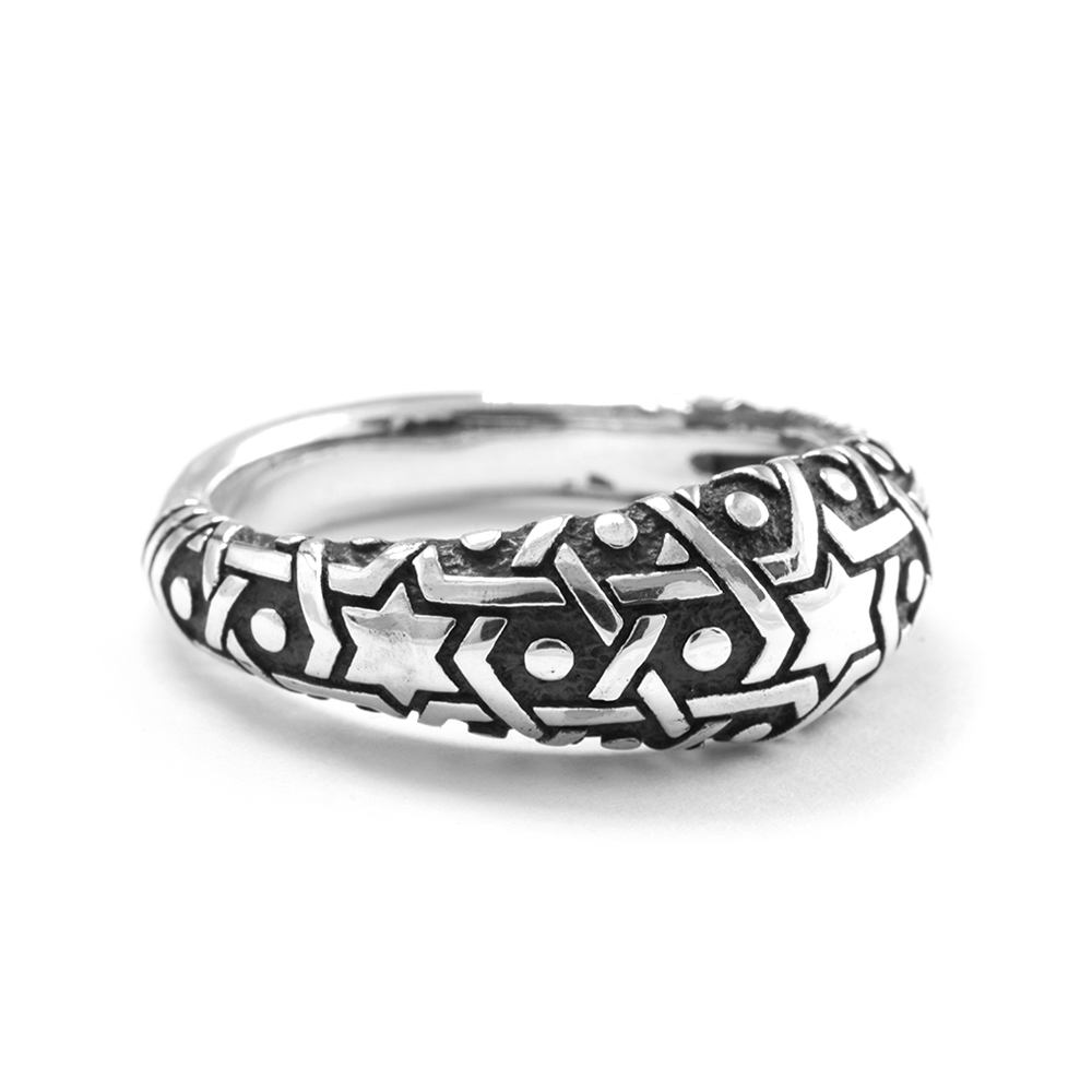 Ether Eleven Thin Sultan Sacred Geometry Pattern Ring in Sterling Silver