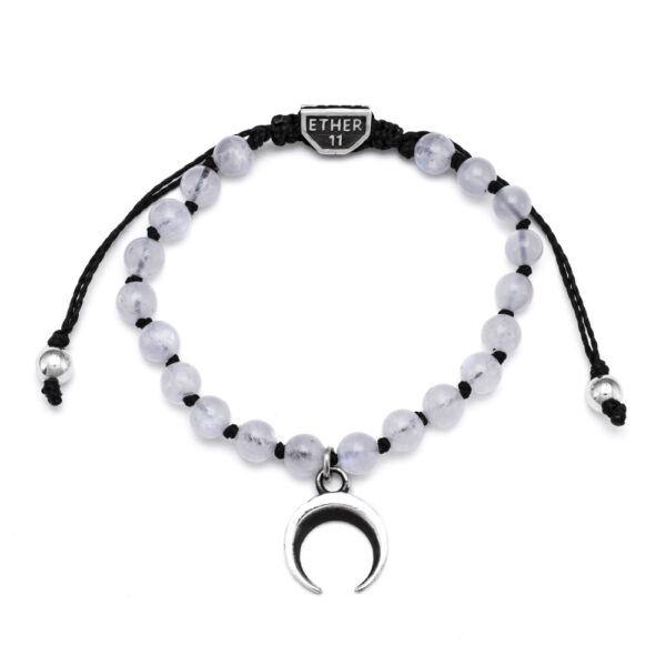 Ether11 Moonstone Bead Bracelet with Moon Charm Macrame Silver Clasp
