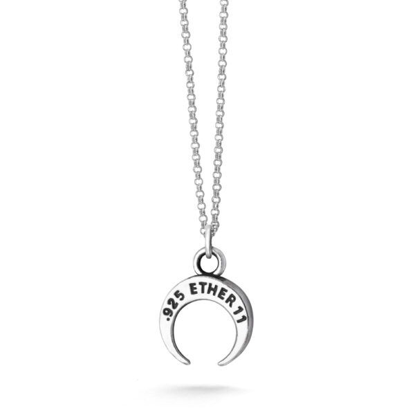 Ether11 Sterling Silver Crescent Moon Pendant on Micro Rolo Chain