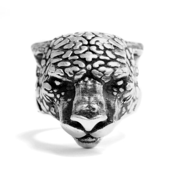 Ether11 Shipibo Tribal Geometric Pattern Jaguar Sterling Silver Ring