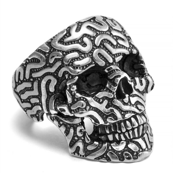 R033_Lefty_out_there_Squiggle_Skull_Ring Lefty Out There Squiggle Skull Sterling Silver Ring by Ether 11 Ether11 Ether Eleven
