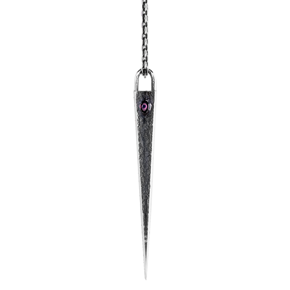 Reverse of the Large Pendulum Pendant showing the hand-hammered oxidized silver texture behind the amethyst.